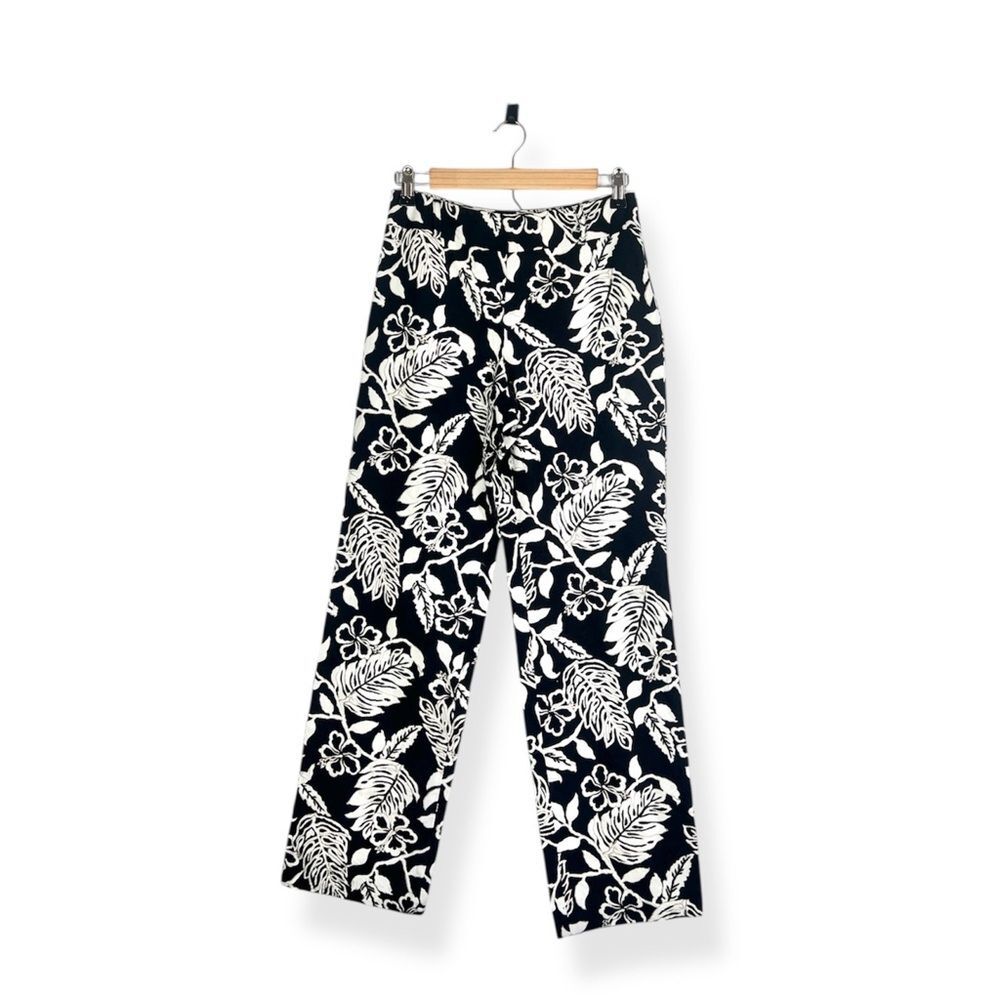 Talbots Cotton Monochrome Floral Patterned Straight Leg Pants